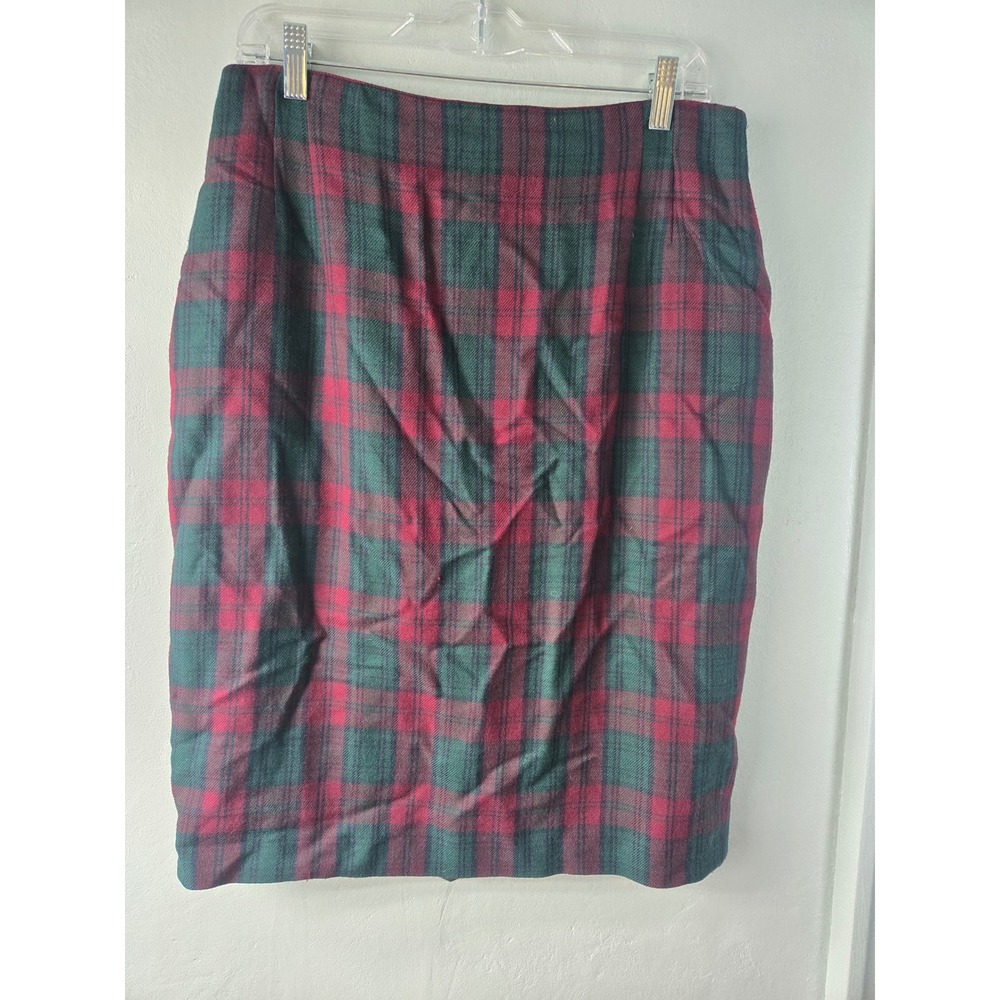 Rena Rowan for Saville Plaid Wool Blend Pencil Skirt Red Green Size 14
